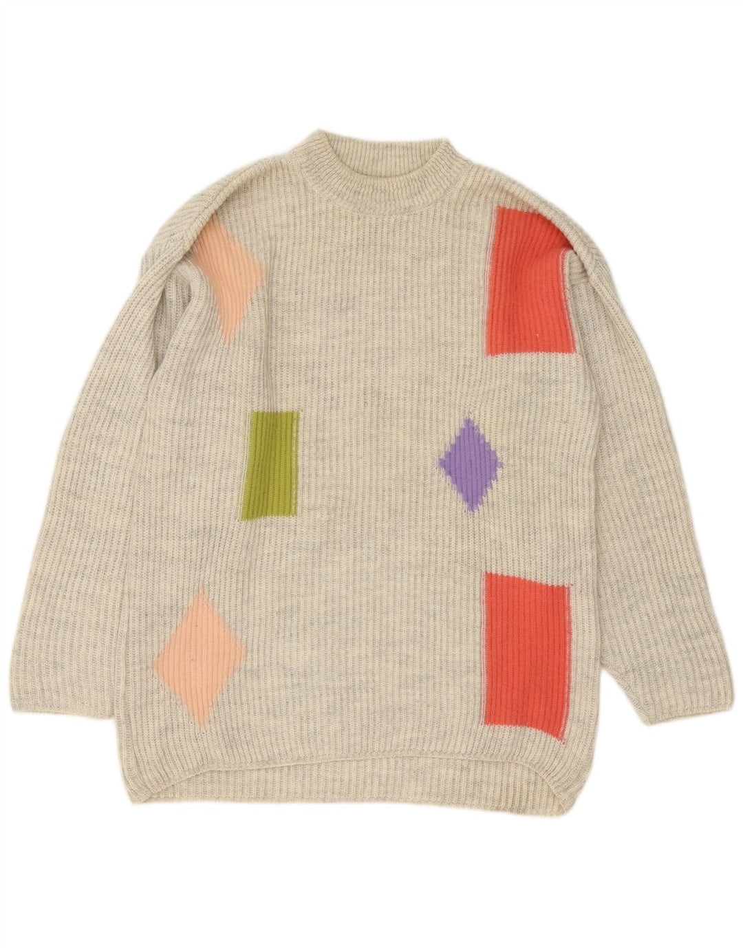 Vintage Herre Turtle Neck Jumper Sweater Medium Grå Geometrisk akryl