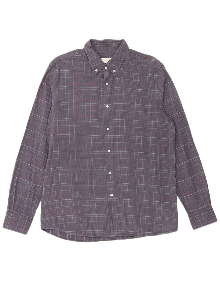 MASSIMO DUTTI Herreskjorte XL Marineblå Houndstooth Bomuld