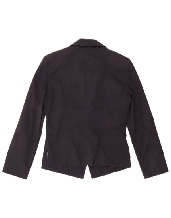 ARMANI Dame Crop 2 Button Blazer Jacket US 4 Small Navy Blue Cotton