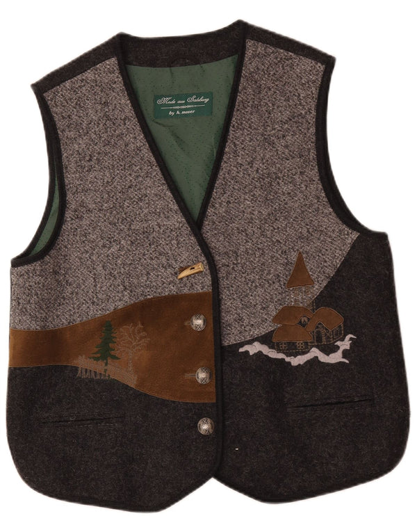 Vintage grafisk vest til kvinder IT 42 Medium Grey Colourblock Uld