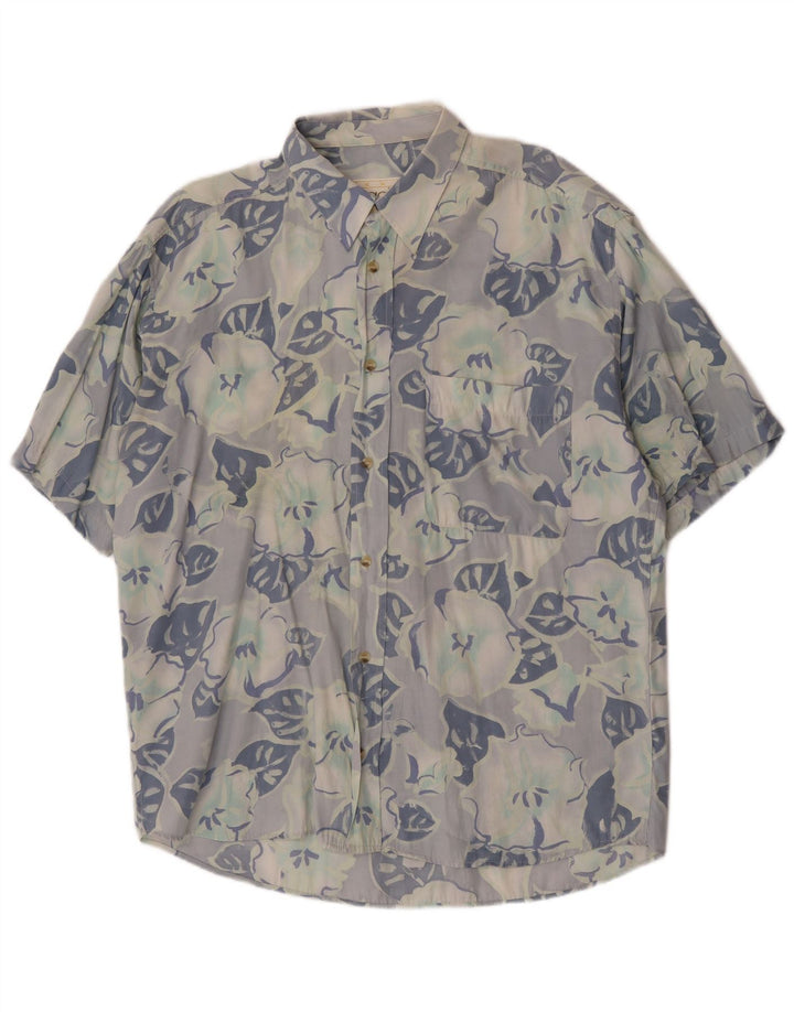 Vintage kortærmet herreskjorte Large Blue Floral