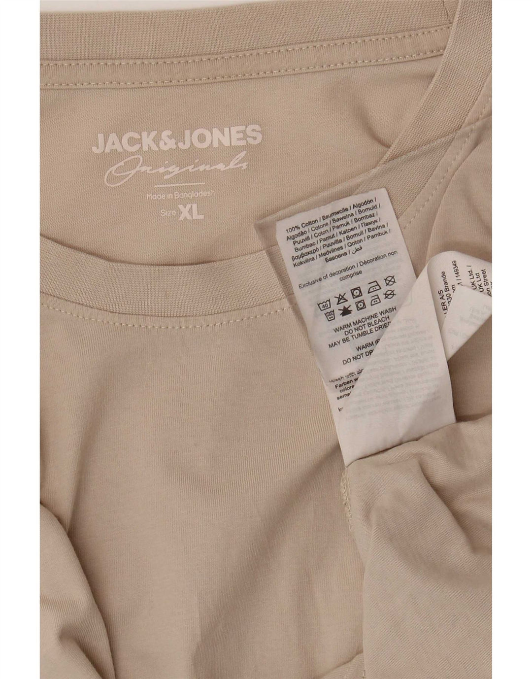 Jack & Jones Herre T-Shirt Top XL Beige Bomuld