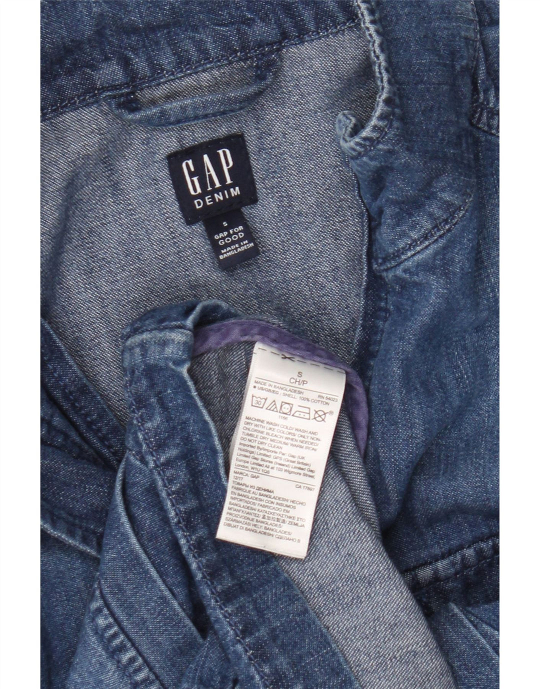 Gap Dame Denim Shirt UK 10 Small Blue Cotton