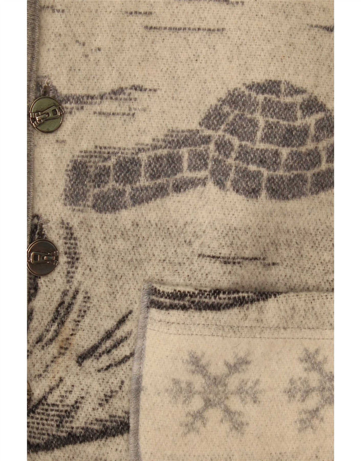 Vintage herre grafisk ærmeløs cardigan sweater mellemgrå uld