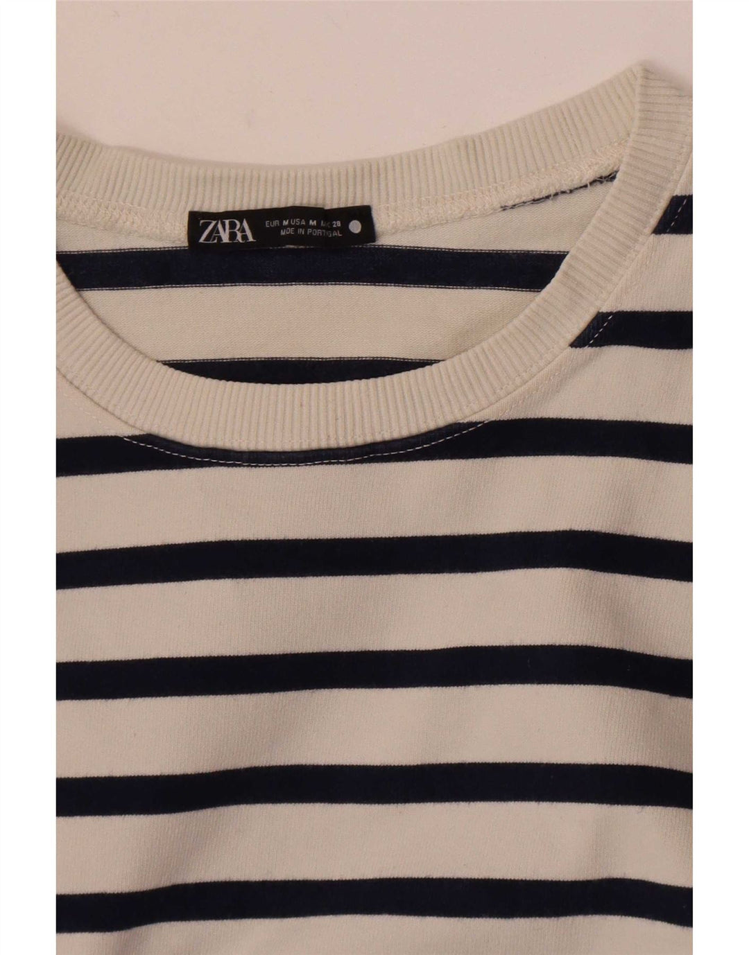 Zara Dame Top Langærmet UK 14 Medium Hvid Stribet