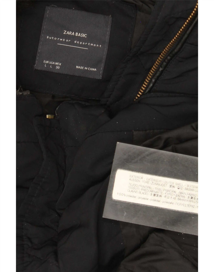 Zara Womens Crop hættepolstret jakke UK 16 Stor sort polyester