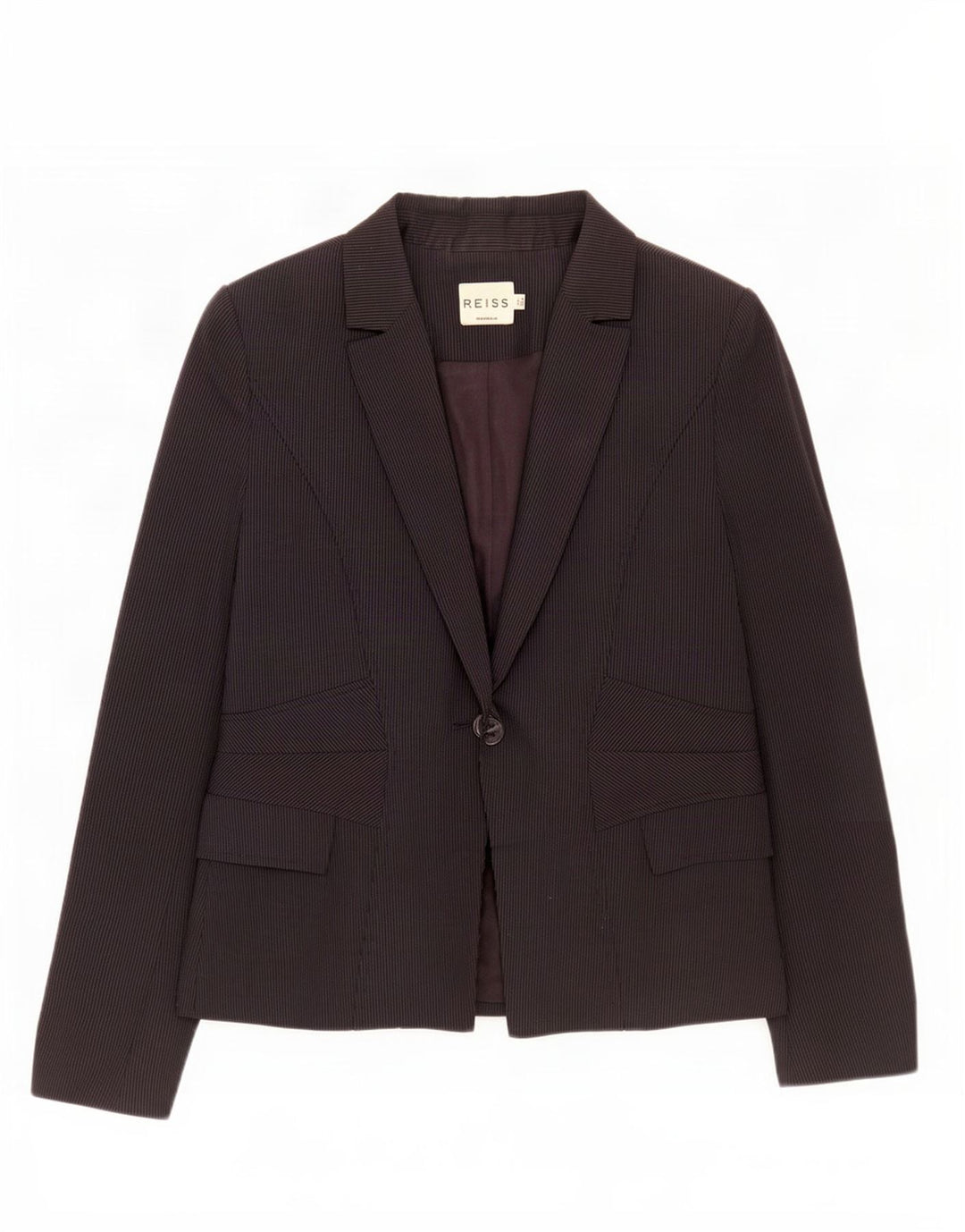 Reiss Dame 1 Knap Blazer Jacket UK 8 Small Black Pinstripe Viscose