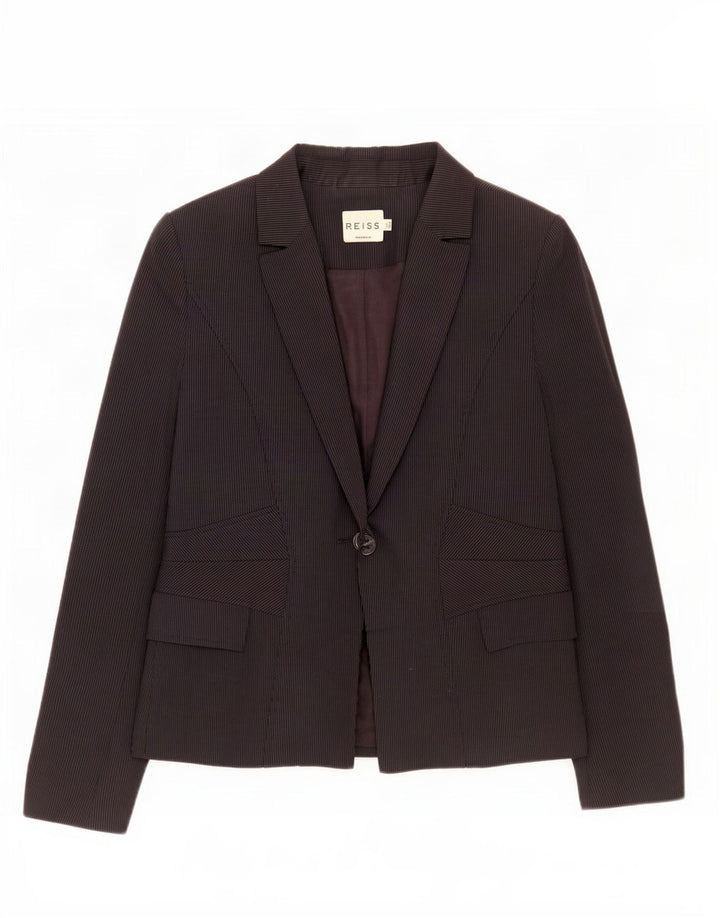 Reiss Dame 1 Knap Blazer Jacket UK 8 Small Black Pinstripe Viscose