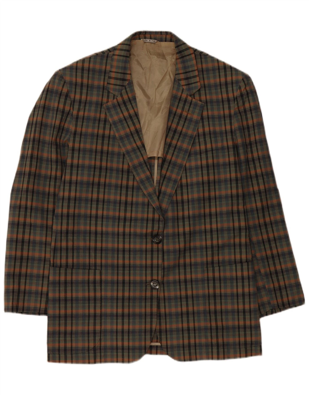 Ingram Dame Azimut 2 Button Blazer Jacket IT 48 XL Grøn ternet bomuld