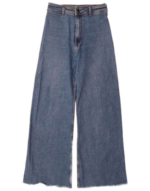 Zara Dame Jeans med høj talje og brede ben EU 38 Small W28 L30 Blå Bomuld