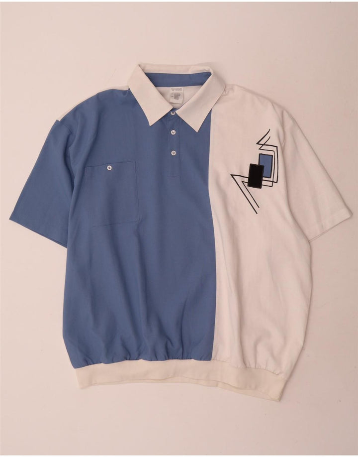 Vintage herre grafisk trøje UK 54/56 5XL blå farveblok