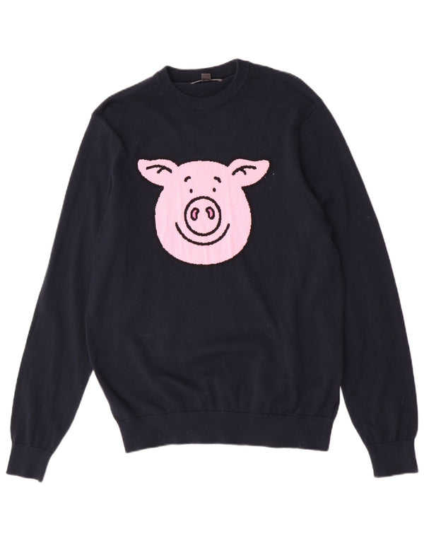 Marks & Spencer Herre sweater med rund hals, medium marineblå dyreprint