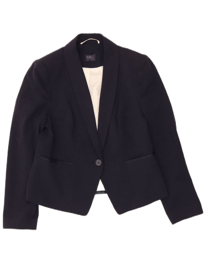 Marks & Spencer Dame Blazer Jacket UK 12 Medium Navy Blue Polyester