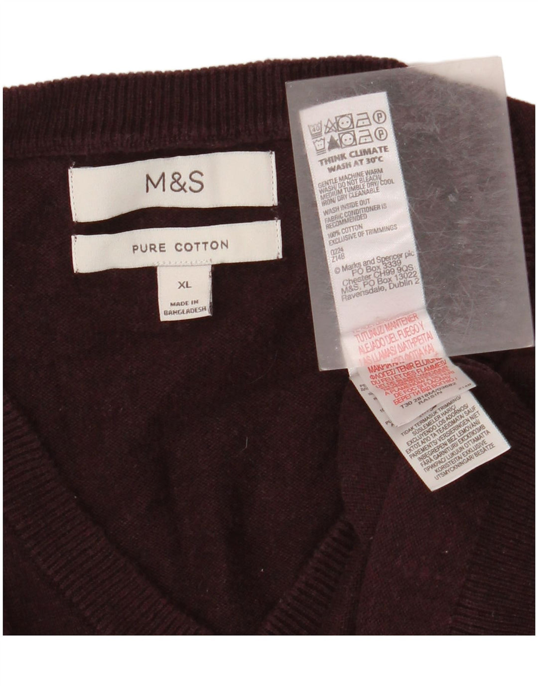 Marks & Spencer Herre V-hals sweater XL Bourgogne bomuld