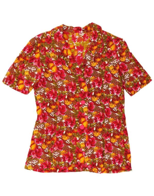 Vintage kvinders kortærmet skjortebluse UK 12 Medium Multicolored Floral