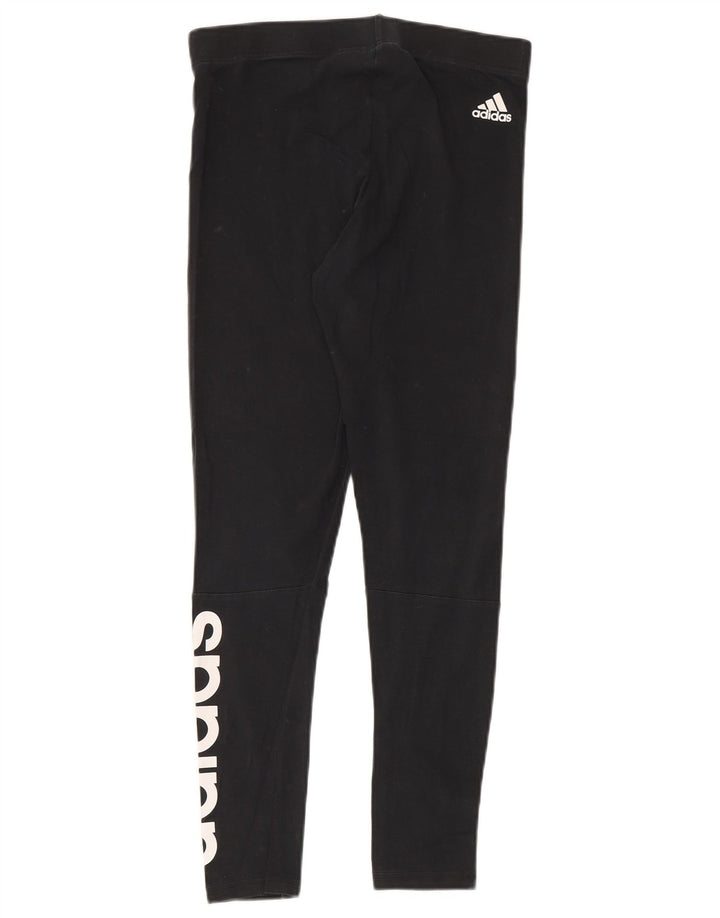 Adidas Dame Grafiske Leggings UK 12 Medium Sort Bomuld