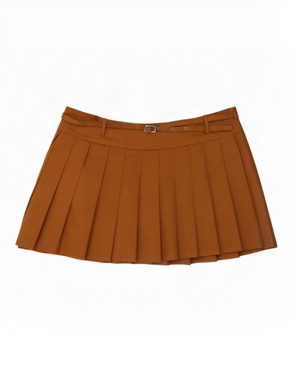 Zara Dame Mini Knife Plisseret nederdel Medium W28 Brun Bomuld