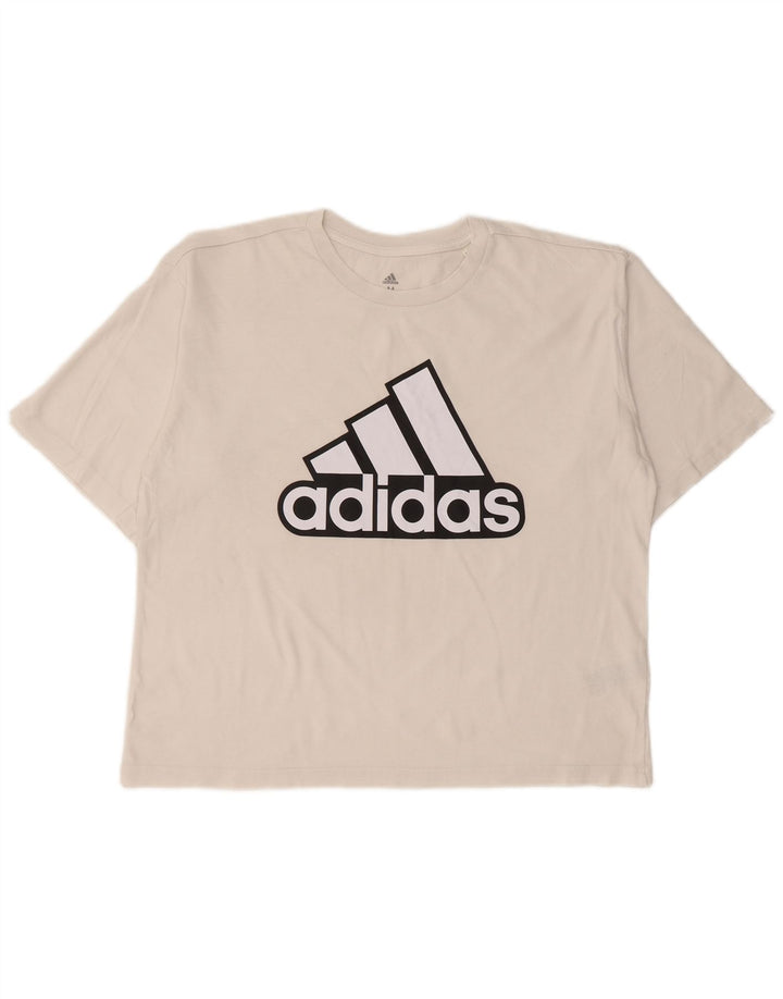 Adidas Womens Crop Oversized grafisk T-shirt top UK 12/14 Medium White