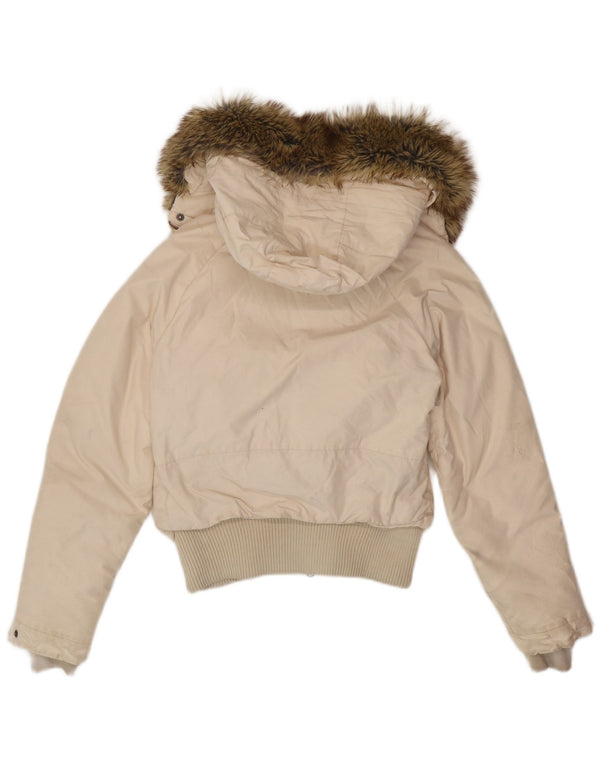 Woolrich polstret hættejakke til kvinder UK 14 Medium hvid bomuld