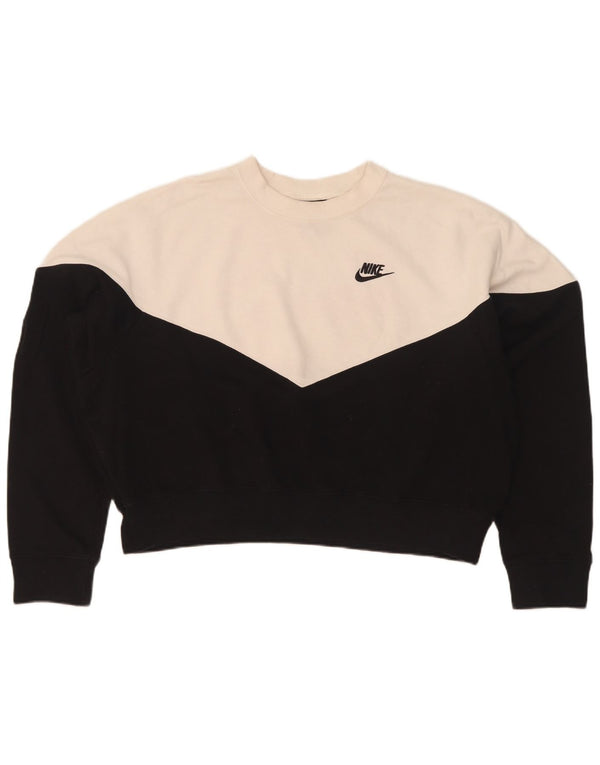 Nike Womens Crop Oversized Sweatshirt Jumper UK 18 XL Black Colourblock