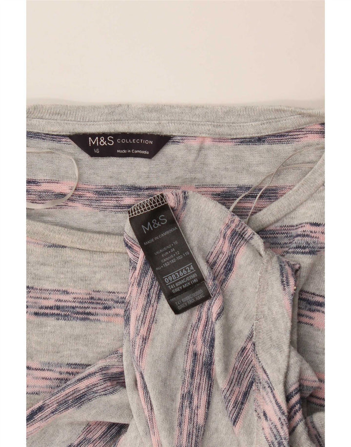 Marks & Spencer Dame Oversized Top Langærmet UK 16 Stor Grå Stribet