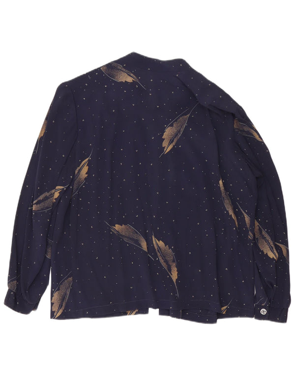 Vintage Dame Front Tie Shirt Bluse Large Navy Blue Floral