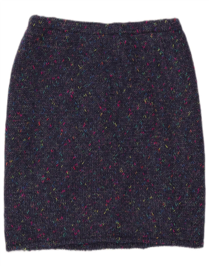VINTAGE strikket nederdel til kvinder W30 Medium Navy Blue Flecked