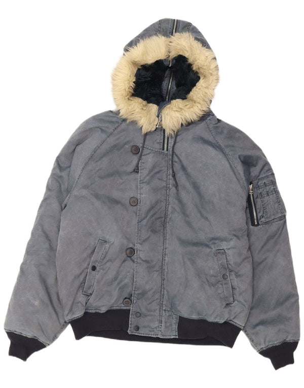 Vintage herre hættebomberjakke UK 42 XL marineblå polyamid