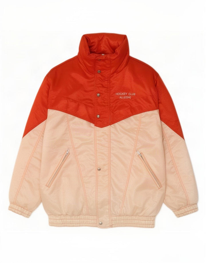 Vintage Skijakke med hætte til mænd UK 40 Large Orange Colourblock