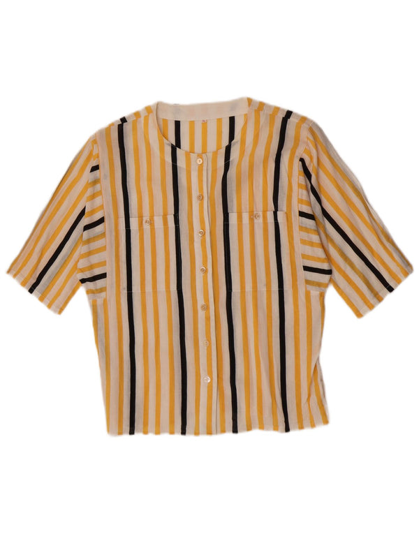 Vintage skjortebluse med 3/4 ærmer til kvinder EU 34 XS Gulstribet bomuld