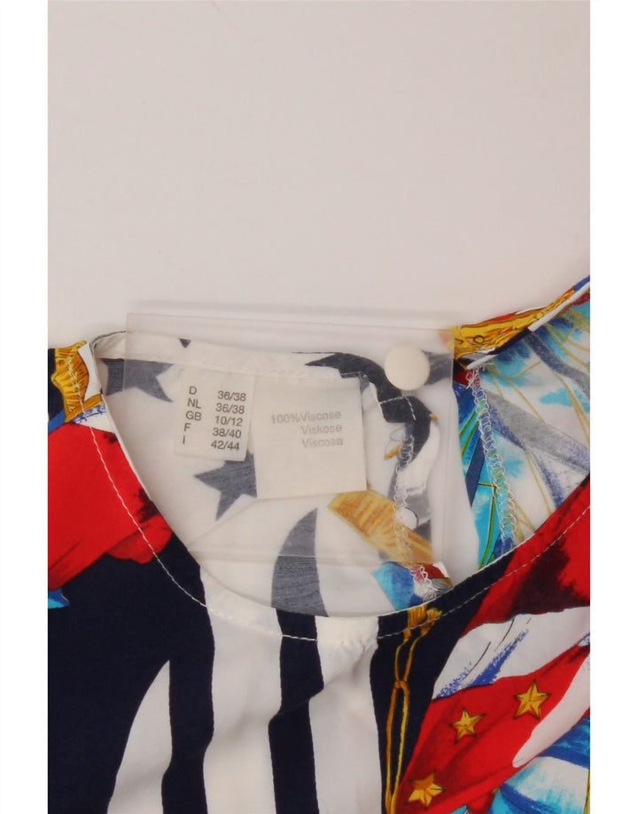 VINTAGE Damebluse Top UK 10/12 Medium Navy Blue Colourblock