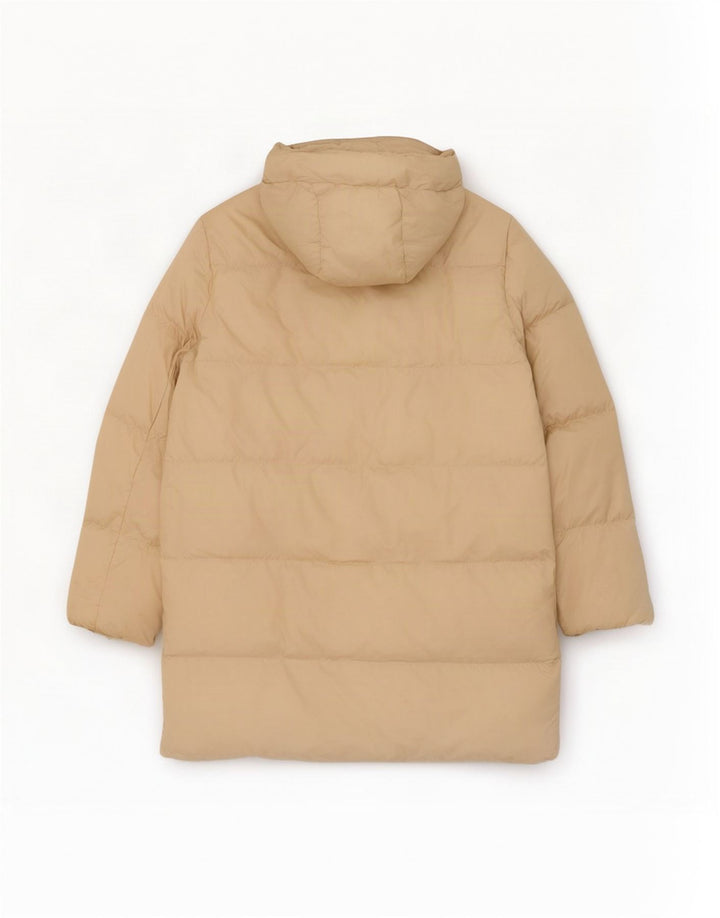 Zara Dame Hætte Oversized Polstret Frakke UK 6 XS Beige Polyester