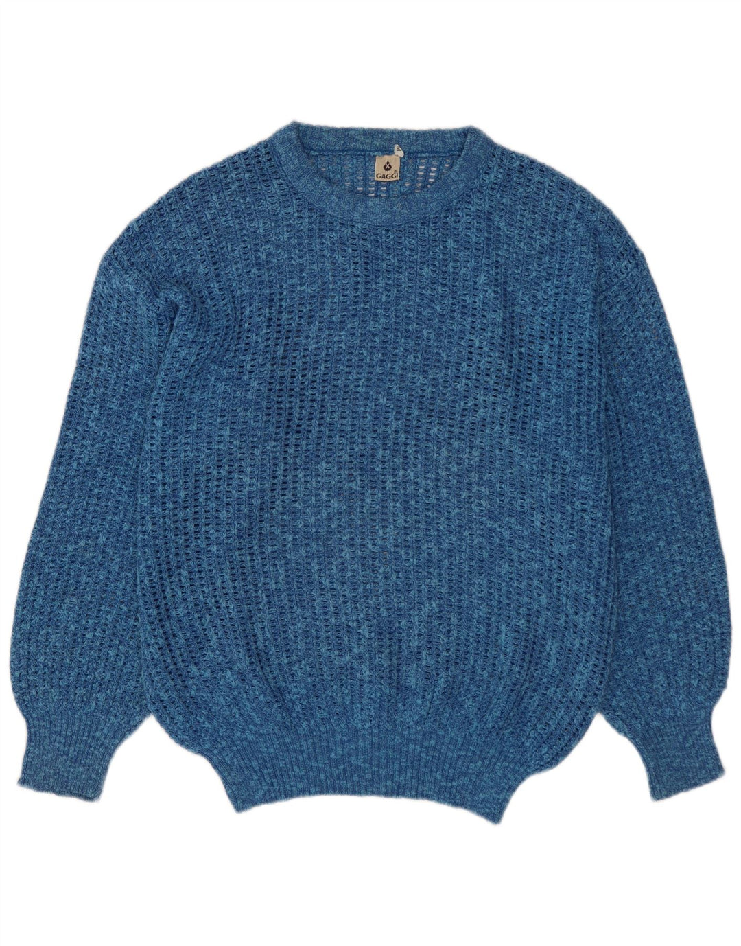 VINTAGE Herre sweater med rund hals, medium blå flækket bomuld
