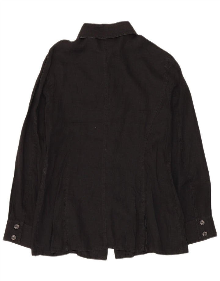 LUISA SPAGNOLI Dame Oversized skjortebluse UK 10 Small Black Flax