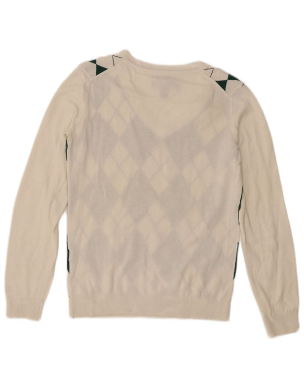 Tommy Hilfiger Dame V-hals sweater UK 6 XS Hvid Argyle/Diamond