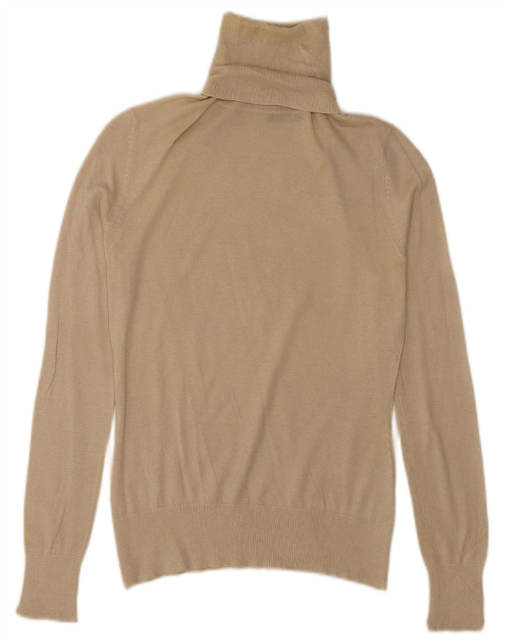 Massimo Dutti Dame Roll Neck Jumper Sweater UK 10 Small Beige Silke