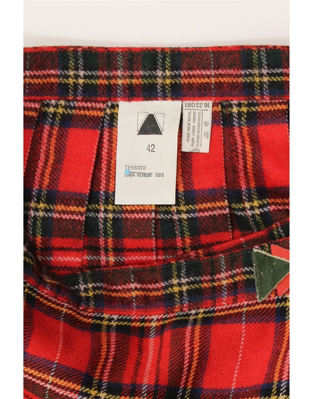 Vintage dameomslagsnederdel IT 42 Medium W26 Rød Plaid Virgin Wool