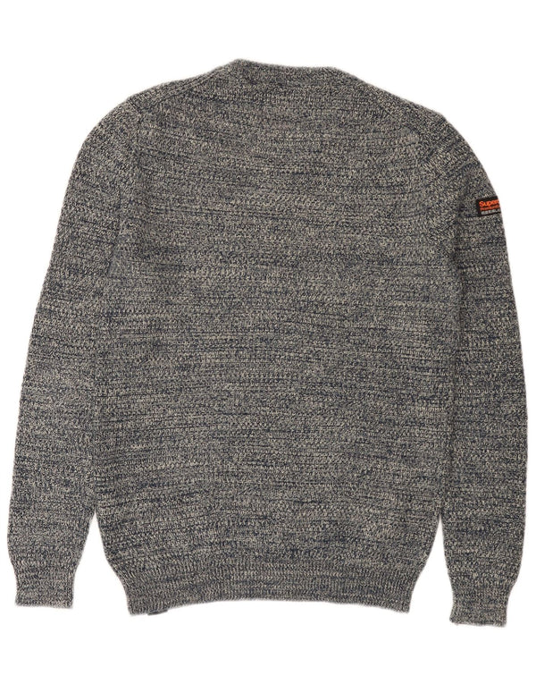 SUPERDRY Mens Crew Neck Jumper Sweater Small Navy Blue Flecked Cotton