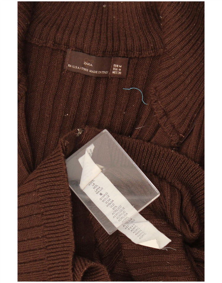 Zara Dame Cardigan Sweater UK 14 Medium Brun Uld