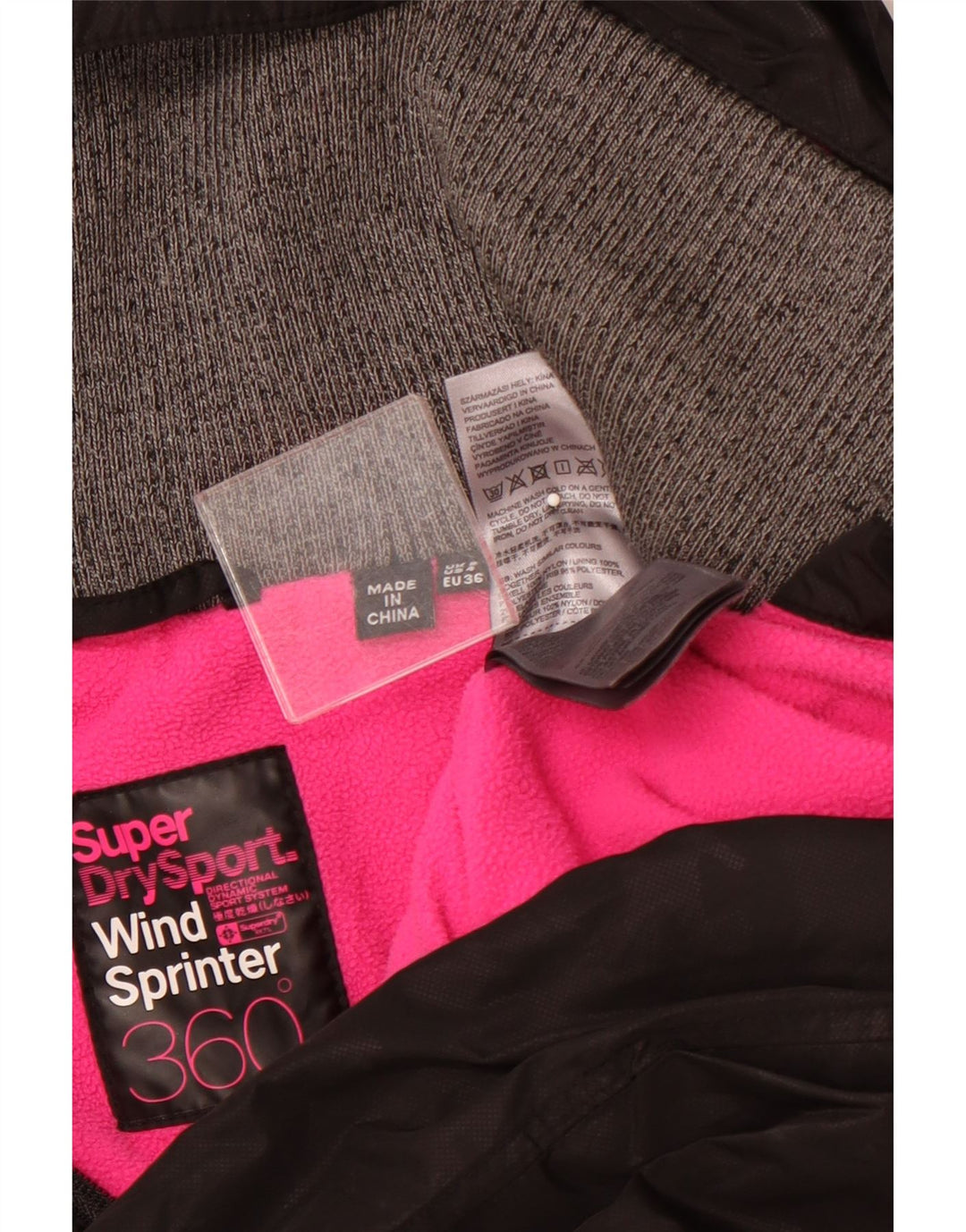 SUPERDRY Kvinder grafisk hættejakke anorak UK 8 Lille sort nylon