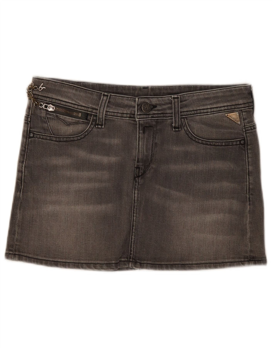 Replay Dame Mini Denim Nederdel W28 Medium Grey Bomuld