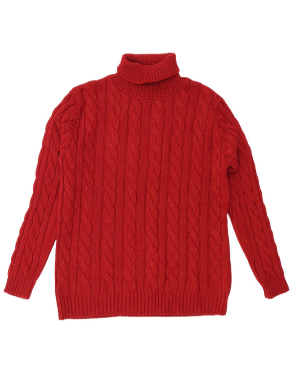 VINTAGE Womens Roll Neck Jumper Sweater UK 14 Large Red Acrylic