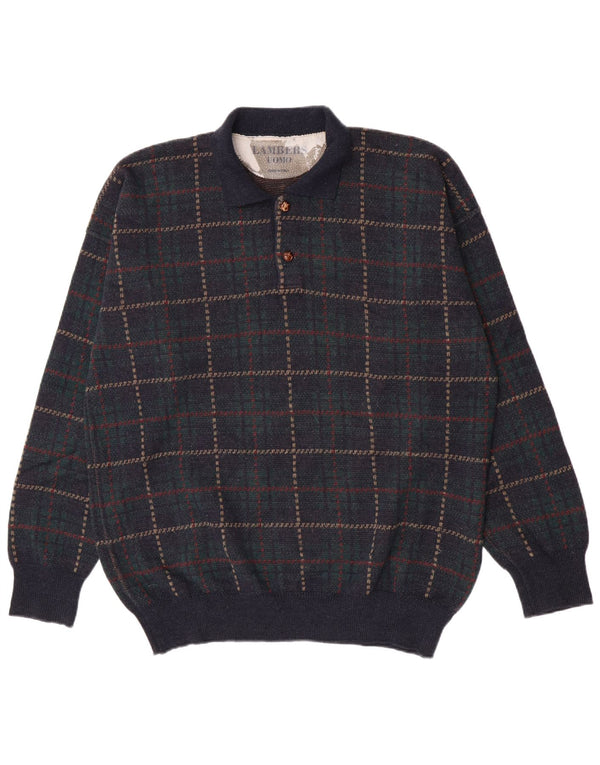 Lambers Herre Polo Neck Jumper Sweater IT 56 XL Navy Blue Check
