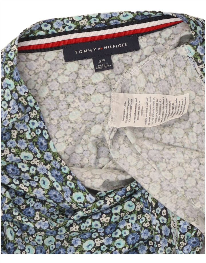 TOMMY HILFIGER Dame Crop Bluse Top UK 10 Small Blue Floral Bomuld
