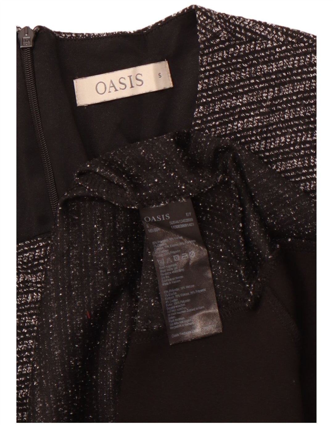 OASIS Dame 3/4 ærmet A-Line Kjole UK 8 Lille sort stribet polyester
