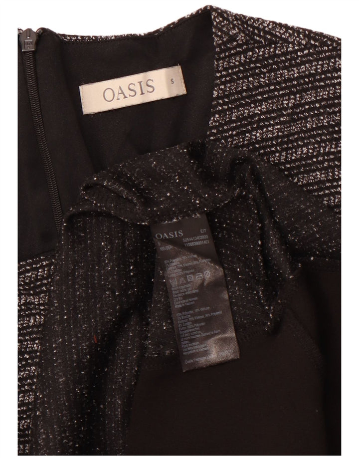 OASIS Dame 3/4 ærmet A-Line Kjole UK 8 Lille sort stribet polyester
