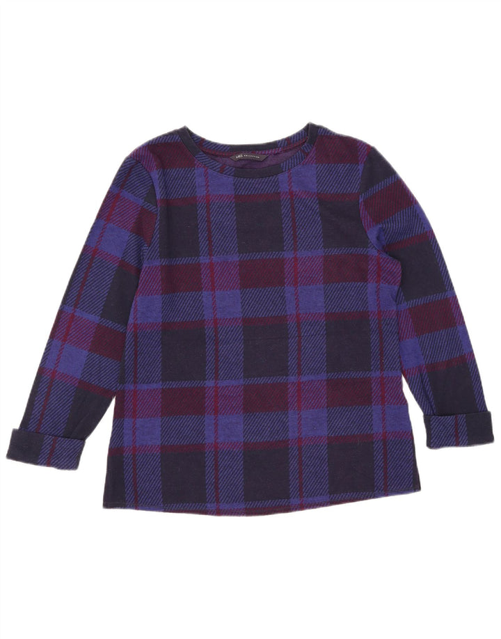 Marks & Spencer Dame Top 3/4 ærme UK 10 Small Navy Blue Check