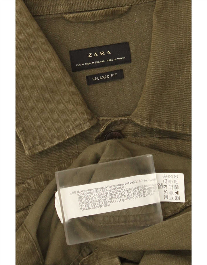 Zara Herre Relaxed Fit Utility Jacket UK 38 Medium Khaki Cotton