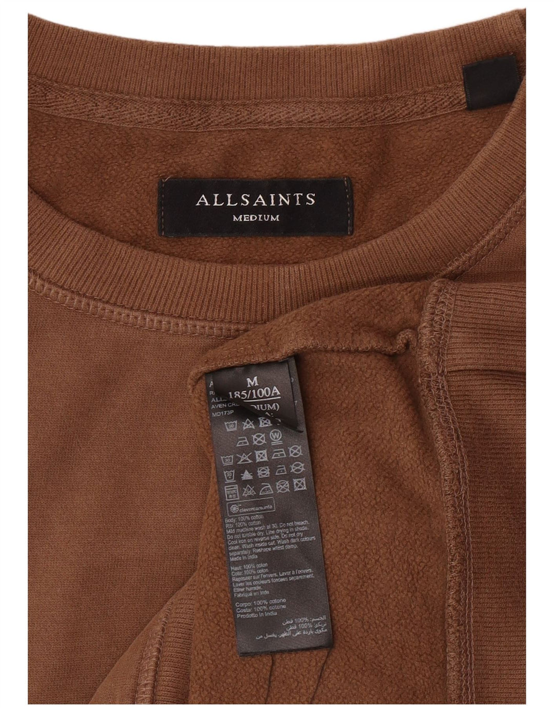 ALL SAINTS Mens Sweatshirt Jumper Medium Brown Cotton