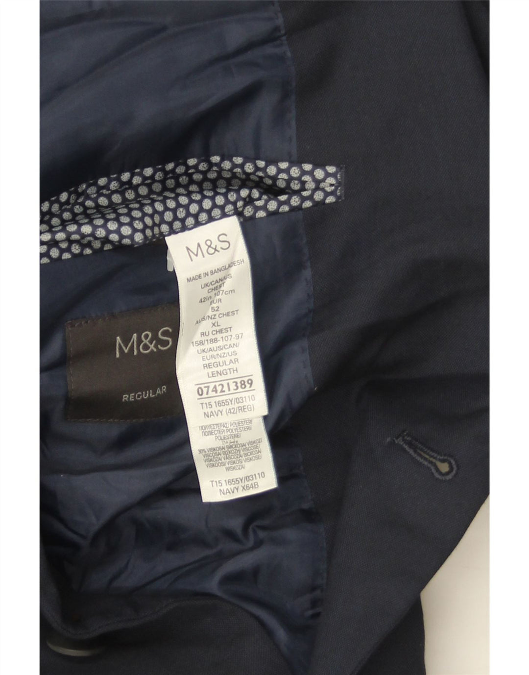 Marks & Spencer Herre 2-knaps blazerjakke UK 42 Large Navy Blue